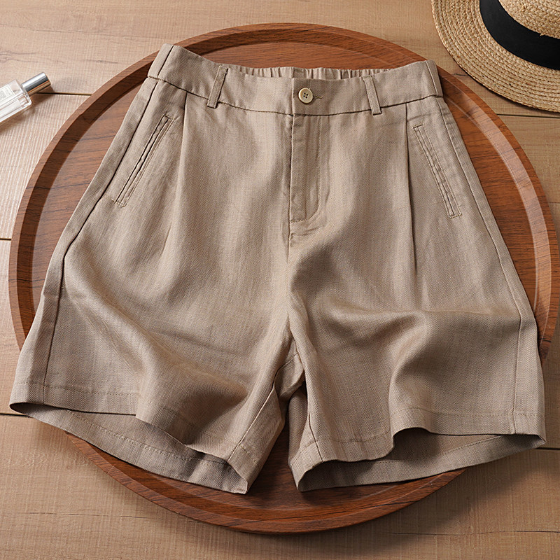 薄款天丝亚麻休闲短裤女2025夏季新款高腰小个子A字阔腿五分中裤