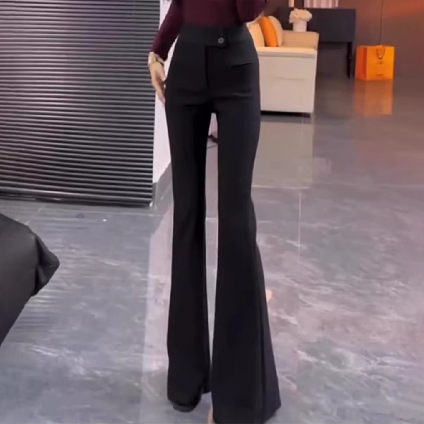 黑色高腰微喇西装裤女款春秋2025新款小个子马蹄裤显瘦垂感喇叭裤