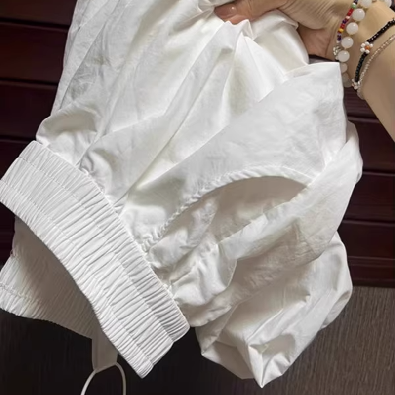 夏季薄款白色冰丝山本裤女文艺复古小个子高腰直筒宽松阔腿运动裤