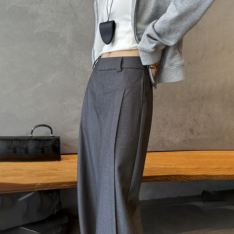 灰色垂感阔腿西装裤女2025新款春秋高腰显瘦高级感通勤休闲直筒裤
