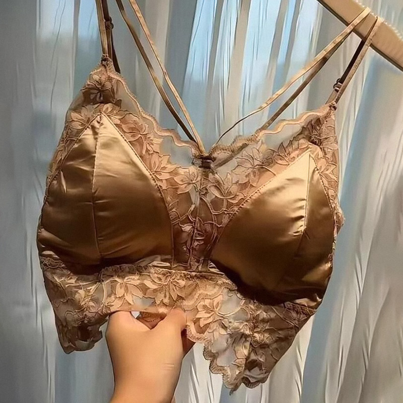 蕾丝美背文胸一体背心吊带女短款V领抹胸内搭性感法式美背内衣