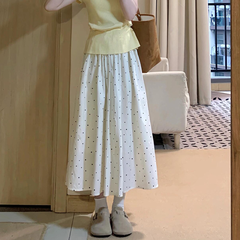 米白色夏季波点冰丝裙裤女新款薄款山本裤小个子宽松七分阔腿裤裙