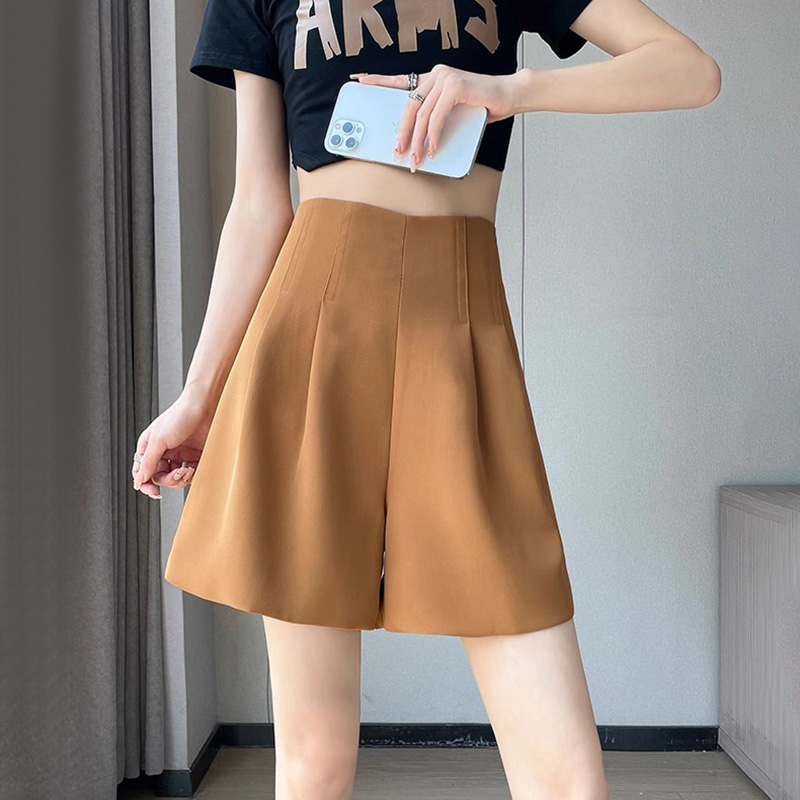 冰丝西装短裤女夏季薄款高腰休闲阔腿五分裤遮胯显瘦a字花苞裙裤
