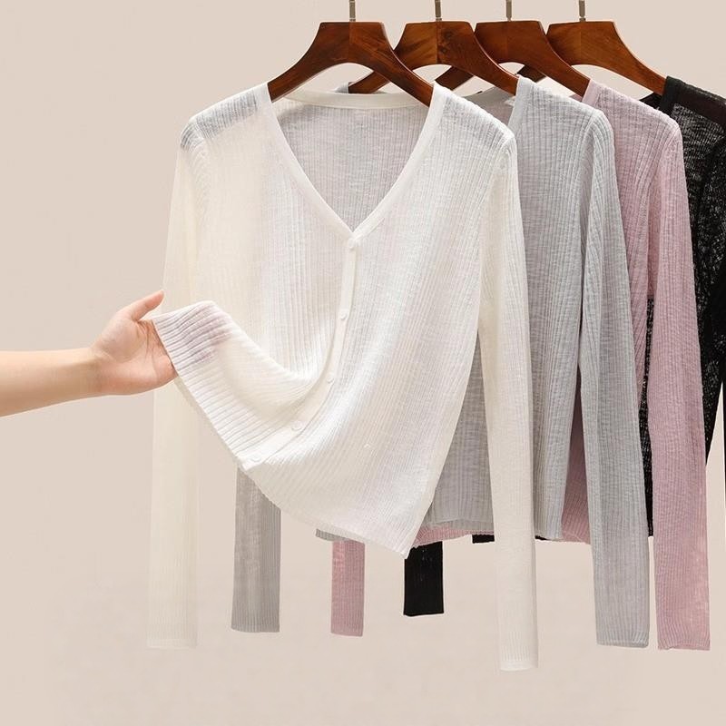 冰丝针织防晒开衫女夏季薄款宽松外搭小罩衫空调衫外套v领上衣