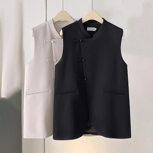 新中式立领盘扣马甲背心女高端中国风唐装马夹大码外搭西装马甲