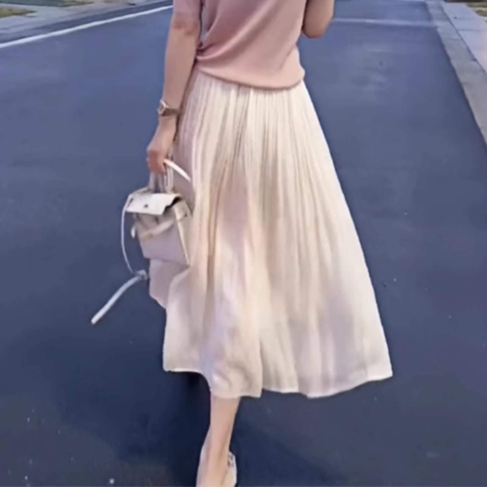 法式白色高腰半身裙女夏季气质纱裙流光小个子百褶裙中长a字伞裙