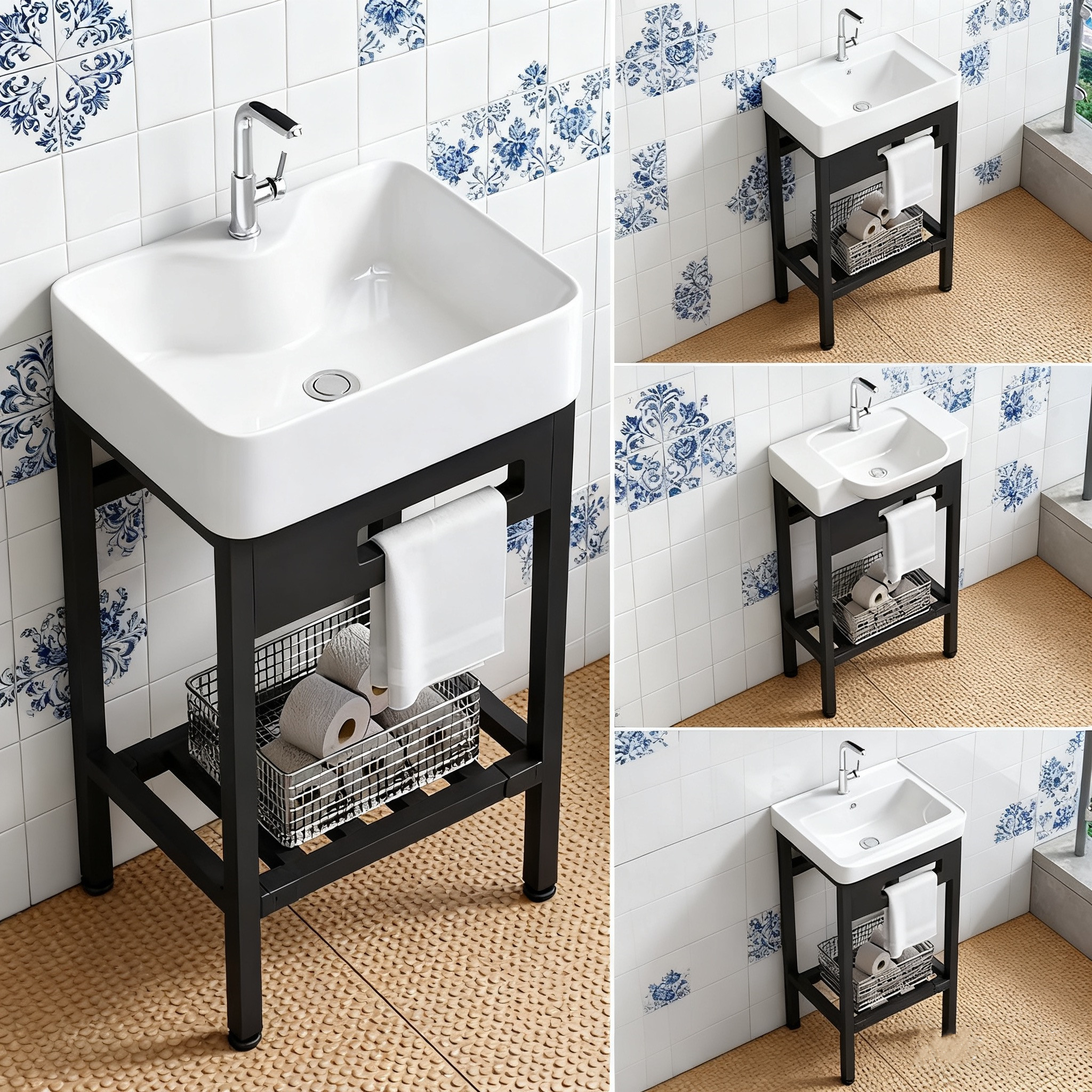 免打孔落地支架陶瓷洗手盆小户型卫生间洗脸盆阳台洗漱台防水加厚