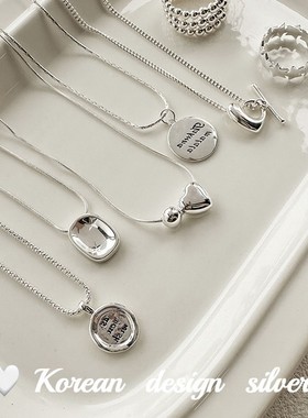 S925纯银爱心椭圆圆牌吊坠时尚小众轻奢小红书爆款ins风设计项链