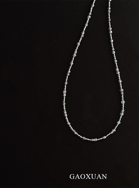 旷野星辰 紫色锆石串珠项链法式简约ins风高级感气质choker颈链女