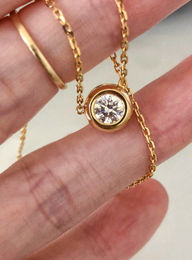 S925纯银镀14K金单钻泡泡项链锁骨链气质高级时尚百搭感吊坠女ins