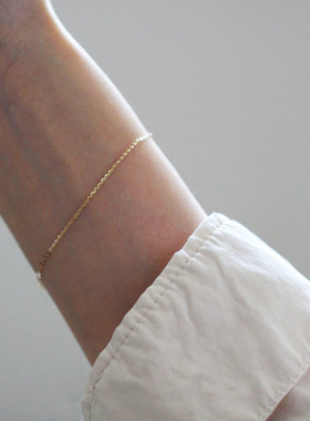 S925纯银镀14K金手链裸链o字链简单百搭女ins基础款小清新文艺风