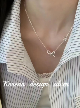韩国ins博主同款饰品 S925纯银蝴蝶结可调节项链 小众设计毛衣链