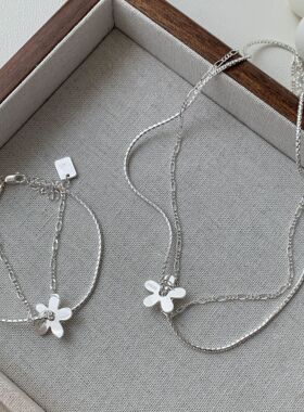 S925纯银花朵双层手链项链女韩国复古韩国高级感小清新小红书饰品