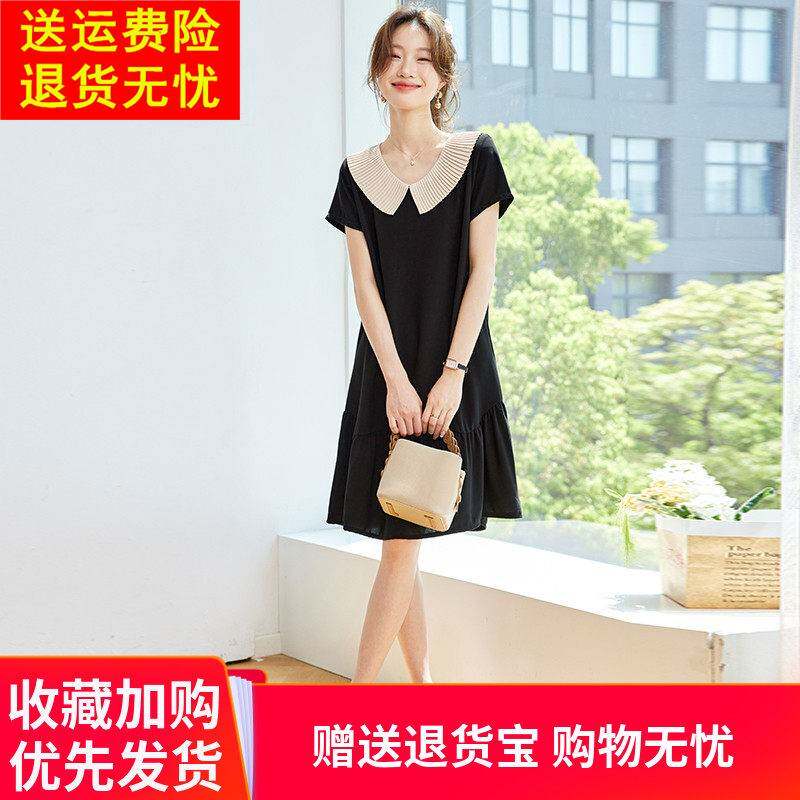 高端气质真丝短袖连衣裙女夏新款爆款娃娃领小个子桑蚕丝显瘦裙子