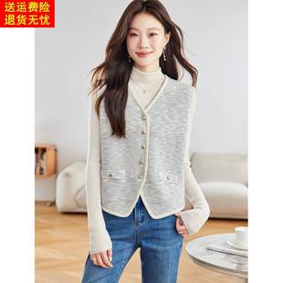 小香风v领针织马甲女2025秋冬新款时髦洋气叠穿短款无袖背心上衣
