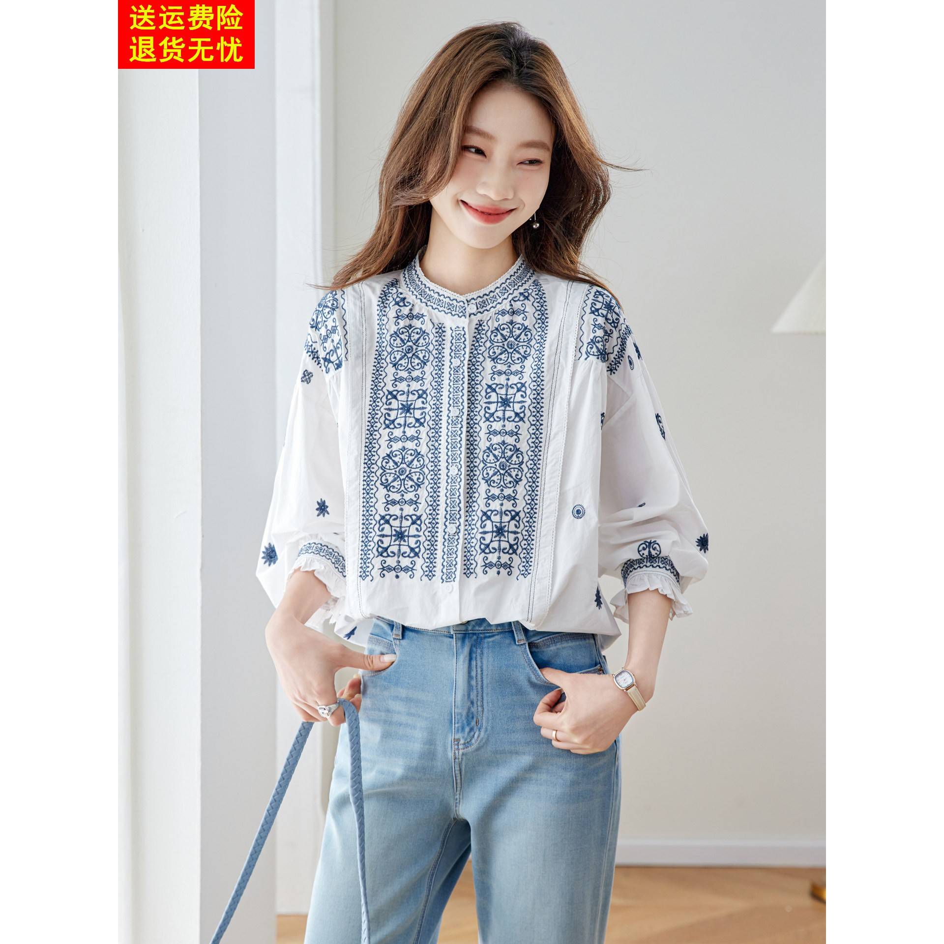 波西米亚风纯棉刺绣长袖衬衫女春装超好看高级感轻奢气质独特上衣