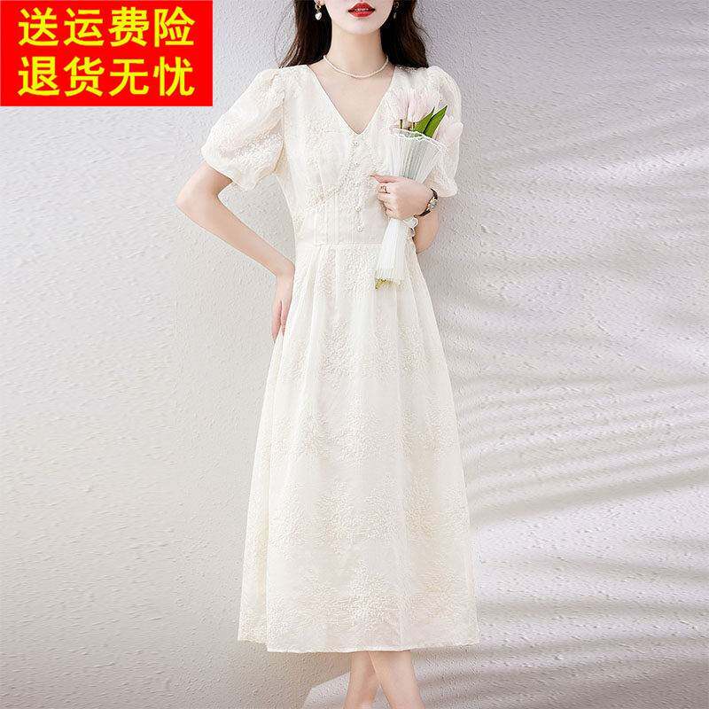 高端真丝洋装2026夏季新款女装轻奢薄纱气质品牌收腰桑蚕丝裙子