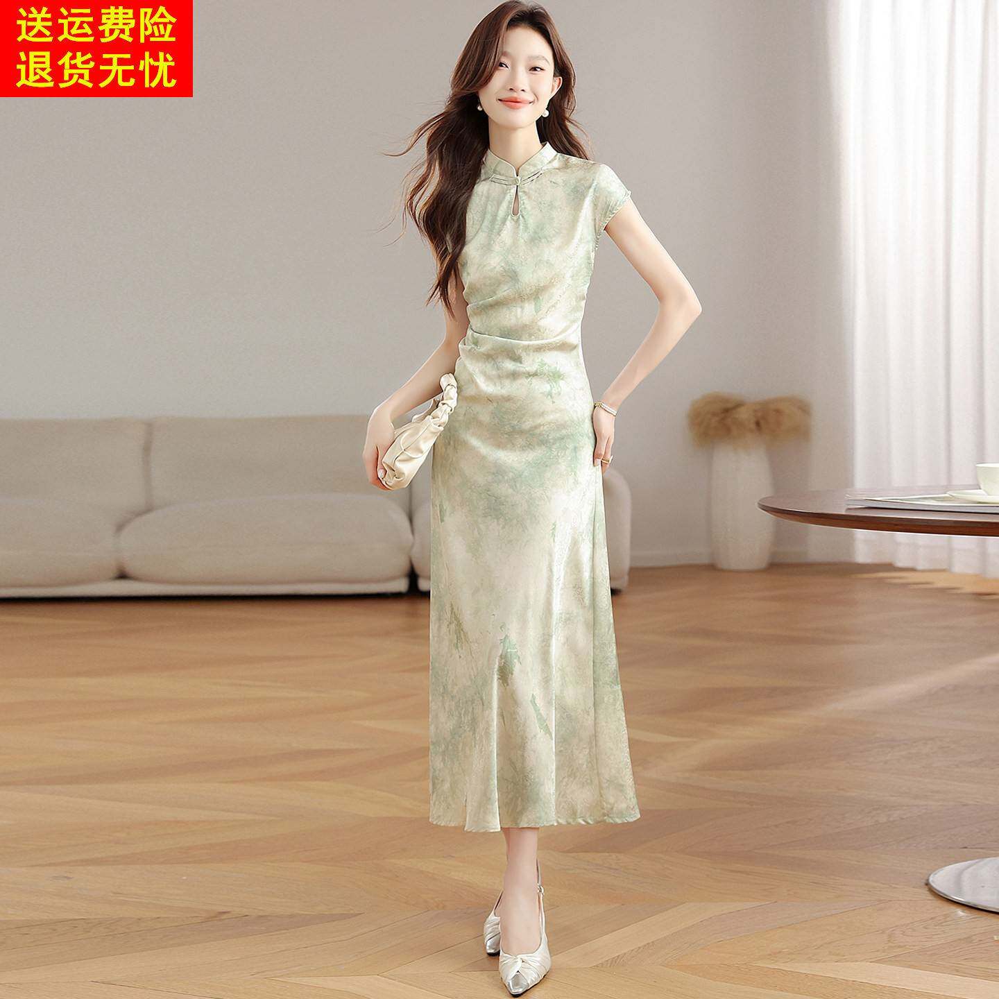 新中式改良旗袍真丝连衣裙女夏季2026新款修身气质显瘦桑蚕丝裙子