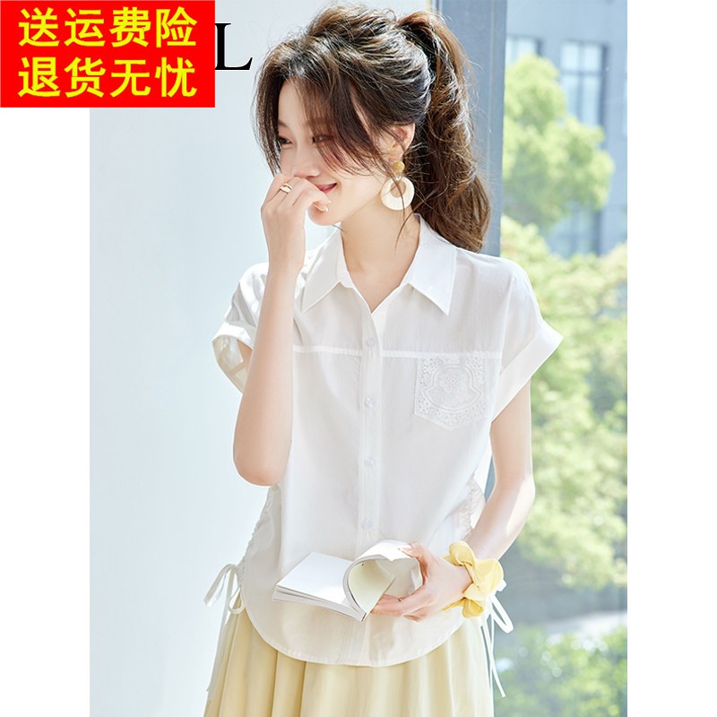 2026夏装新款设计感小众抽绳衬衫女短袖t恤休闲减龄洋派纯棉上衣