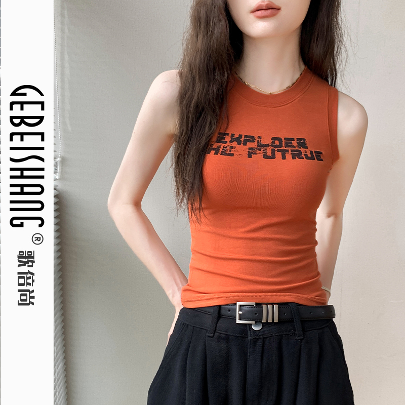 歌倍尚字母印花无袖背心女