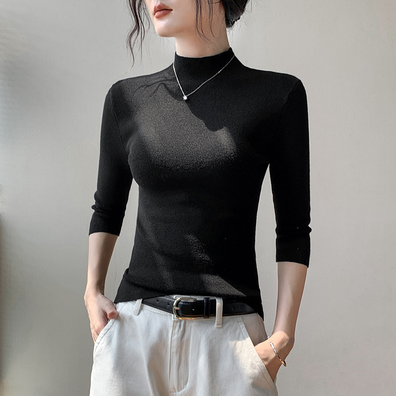 歌倍尚半高领黑色打底衫女内搭2025秋季新款修身高级感七分袖上衣,女装/女士精品,毛针织衫,淘宝优惠券,粉丝福利购,淘宝优惠卷