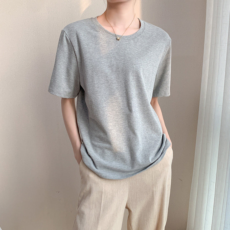歌倍尚半袖圆领打底衫女春季短袖内搭T恤纯棉宽松基础款纯色上衣