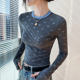 圆领蝴蝶结烫钻指套长袖 别致显瘦内搭上衣 修身 T恤女2025春季 新款