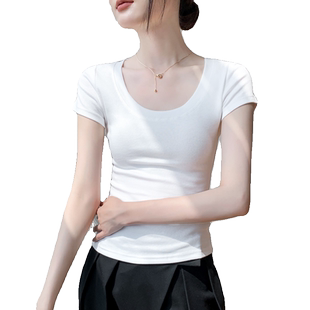 短袖打底衫女2025春季新款修身显瘦正肩纯棉上衣低领内搭半袖T恤
