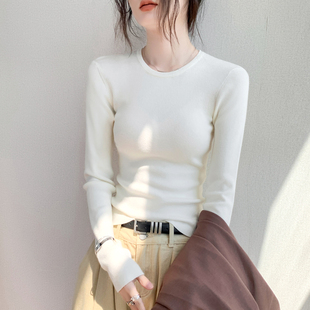 内搭针织打底衫 圆领长袖 显瘦纯色简约正肩西装 修身 毛衣女秋冬新款