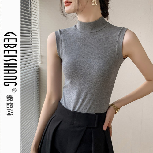 歌倍尚修身纯色无袖背心女