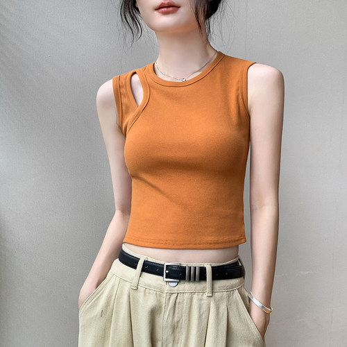 歌倍尚镂空圆领背心女无袖上衣