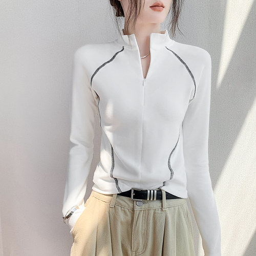 歌倍尚半开领双面德绒打底衫