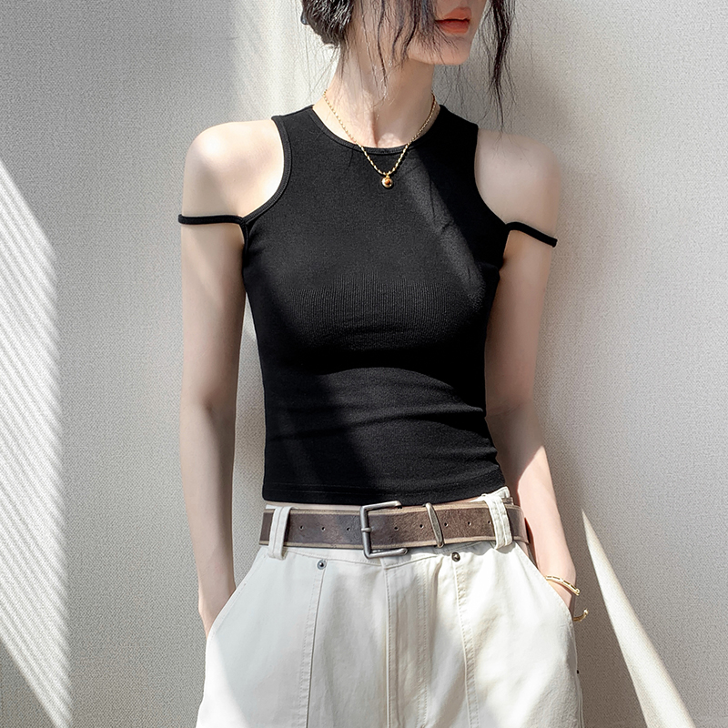 歌倍尚黑色露肩背心女夏无袖上衣