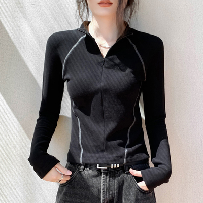 歌倍尚半开领拉链双面德绒T恤