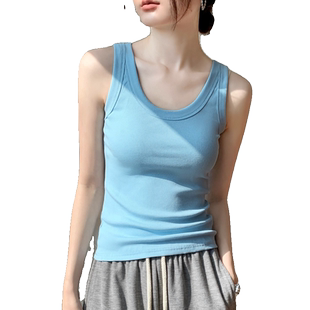 性感辣妹吊带背心女2025夏季新款水蓝色简约修身衬衫内搭无袖T恤