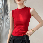 红色无袖 打底衫 女2025春夏瑜伽户外运动背心紧身T恤健身透气上衣