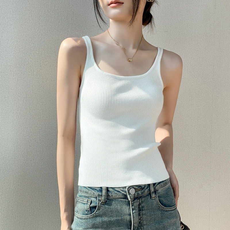 内搭显瘦大U领纯色吊带针织背心