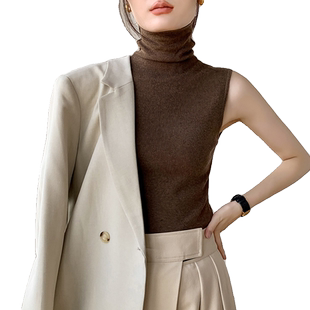 高领羊毛无袖针织衫女装2025秋冬新款修身西装内搭纯色坎肩打底衫