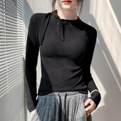 歌倍尚蝴蝶结绑带长袖 内搭上衣韩系纯色打底衫 T恤女2025秋季 新款