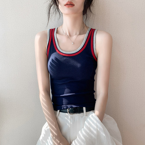 韩版圆领撞色无袖吊带背心女2026