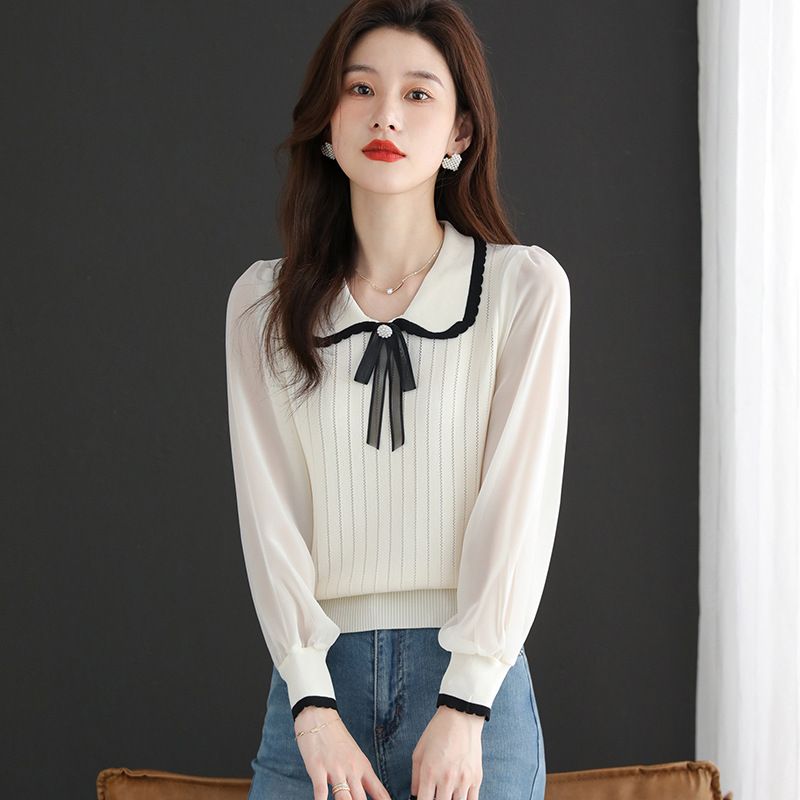 2025春秋新款娃娃领减龄上衣时尚洋气高级感针织衫打底衫毛针织衫