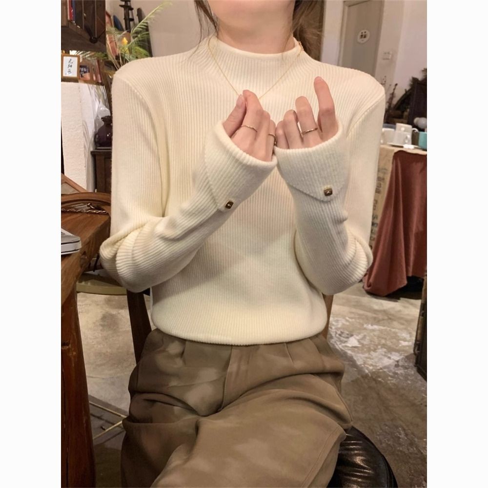 秋冬半高领打底衫女士秋冬季法式高级加厚长袖针织衫内搭显瘦上衣