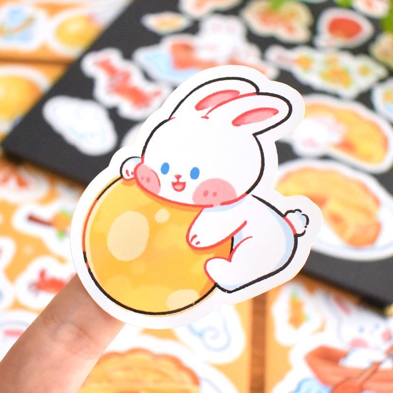 中秋节主题贴纸可爱卡通diy月饼礼盒贴画儿童笔记本手账装饰标签