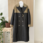 风衣外套 绵羊皮拼接明线西服翻领双排扣中长款 轻奢女装 2026春秋