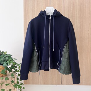 Sac赵露思王心凌同款撞色拼接设计感连帽拉链夹克开衫卫衣短外套