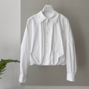 春夏新品小性感假两件设计翻领蕾丝拼接吊带松紧底边衬衫短上衣女