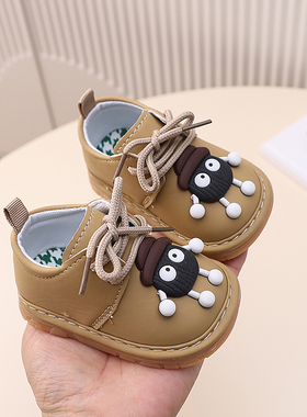 春秋款婴儿鞋子学步宝宝鞋子软底防滑男女童叫叫鞋0-1-2岁系带鞋