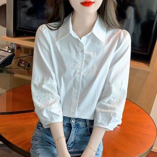 2026新款 法式 刺绣衬衫 女七分袖 气质衬衣显瘦上衣 春夏设计感灯笼袖