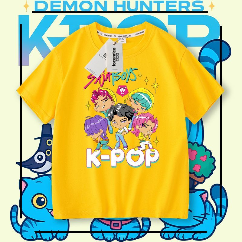 猎魔女团猎魔男团KPOP SAJA BOYS短袖T恤男女童夏季新款儿童上衣