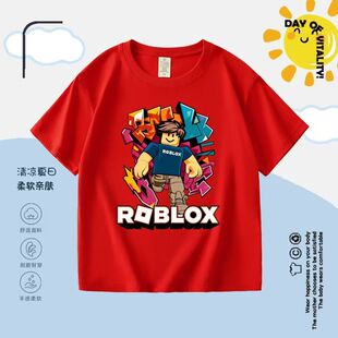 跨境新品ROBLOX虚拟世界纯棉上衣服爆款罗布乐思卡通短袖男孩t恤